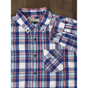 Magellan Outdoors Men Long Sleeve Blue Plaid Button Down Small Classic Fit Shirt